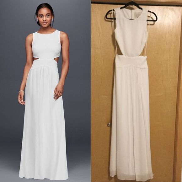 Long Crepe Column Dress with Side Cutouts - Picture 2 of 8